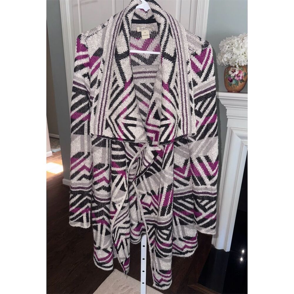 Lucky Brand Intarsia Cardigan Open Drape Sweater Jacket Size‎ M Boho